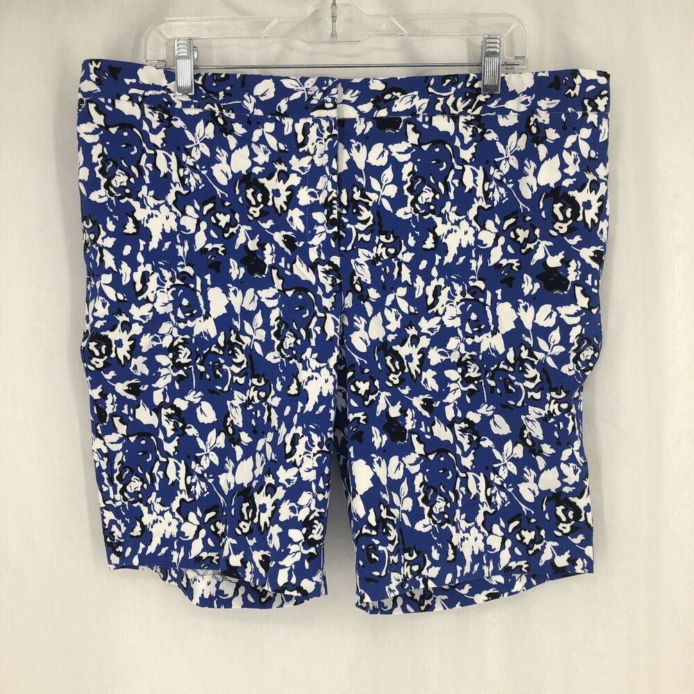 Mario Serrani Italy Blue White Floral Flat Front Stretchy Shorts Size 16